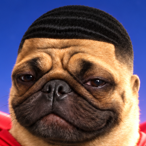 Super Pug's unmistakable serious face
